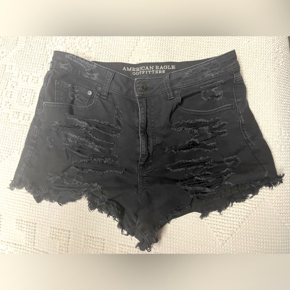American Eagle black ripped high waisted shorts - Picture 1 of 4